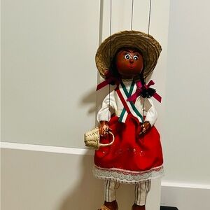 Colorful Marionette Doll with Red Dress